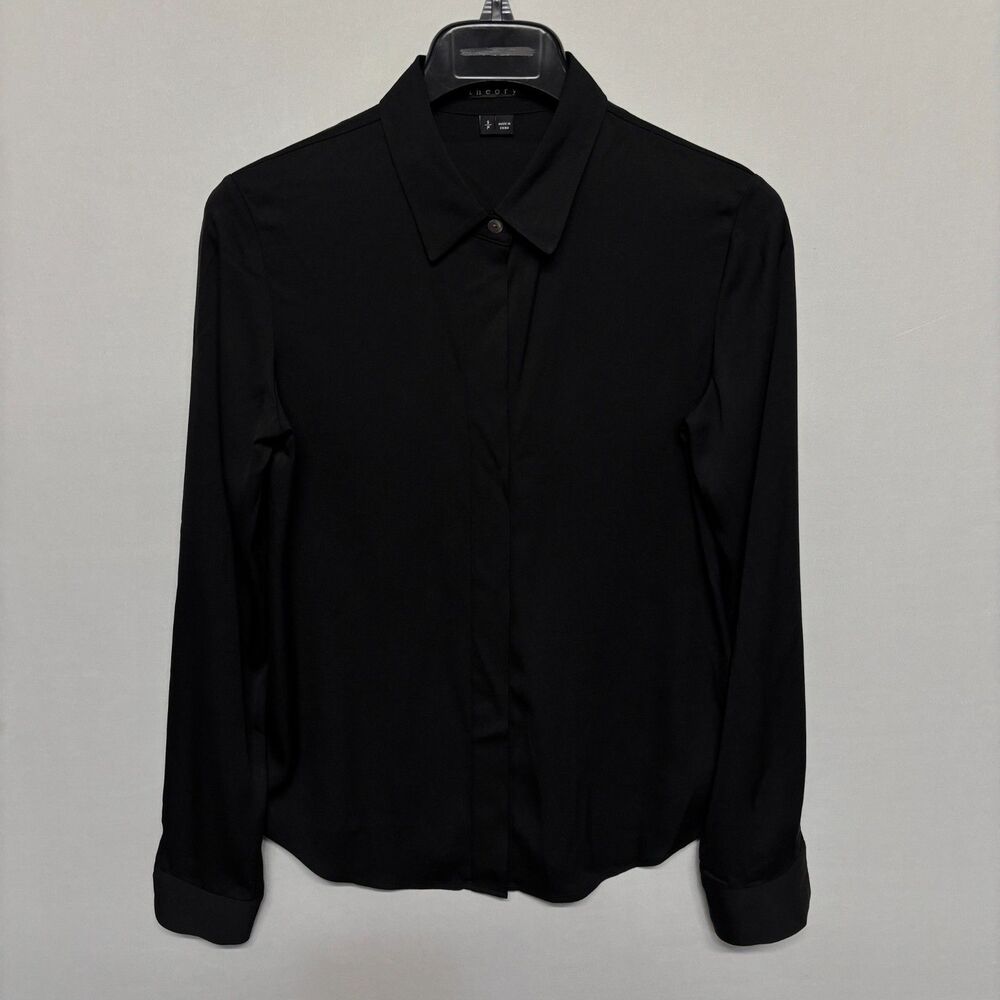 Theory Women Silk Blend Long Sleeve Button Down Shirt Top Size Small D135 -17